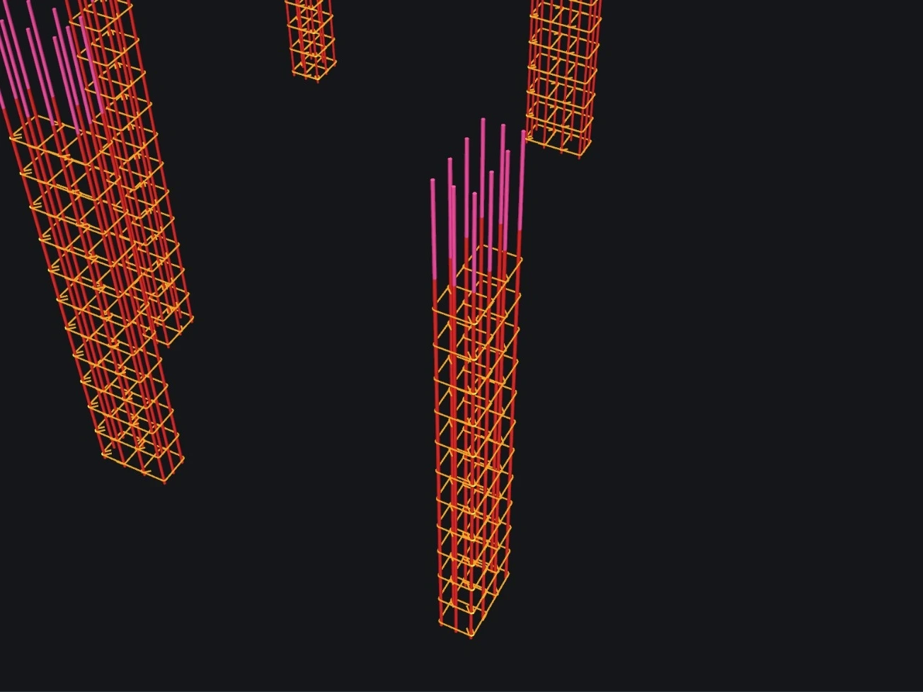 Reinforcement steel cages with rebar extending upward